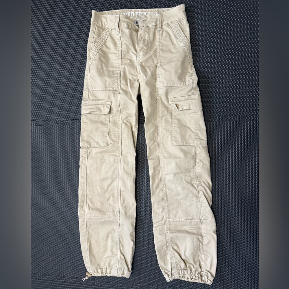 Women’s Tan Cargo Pants with Utility Pockets and Straight Leg